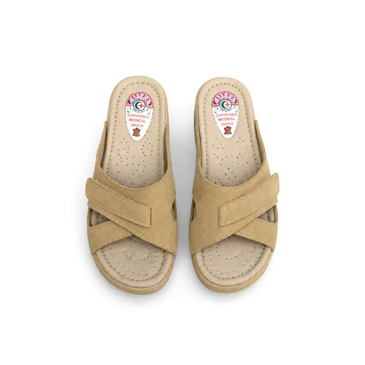 Sandale medicale Confort pour femme 500 beige daim miniature